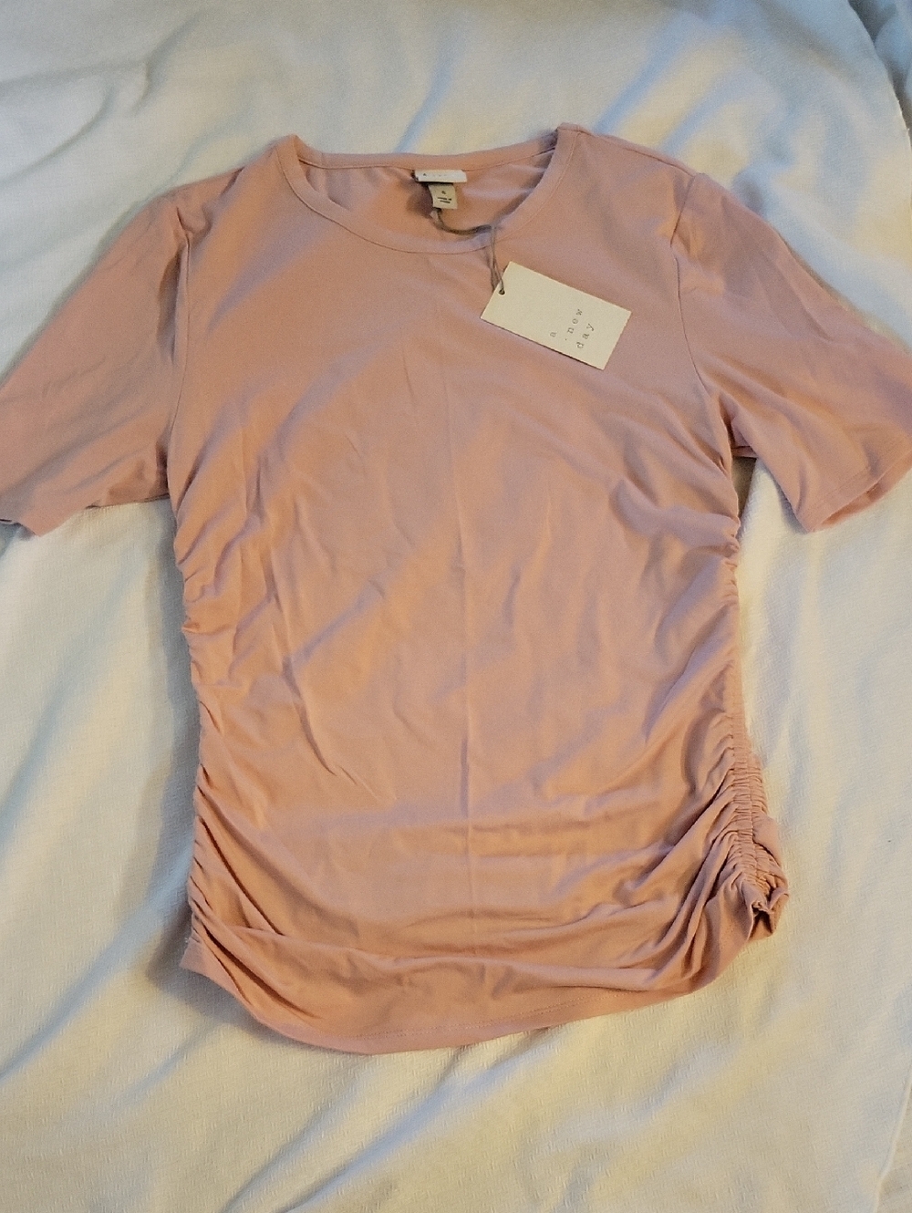 a new day Short-Sleeve Ruched Side Tee — Dusty Pink Size Small NWT